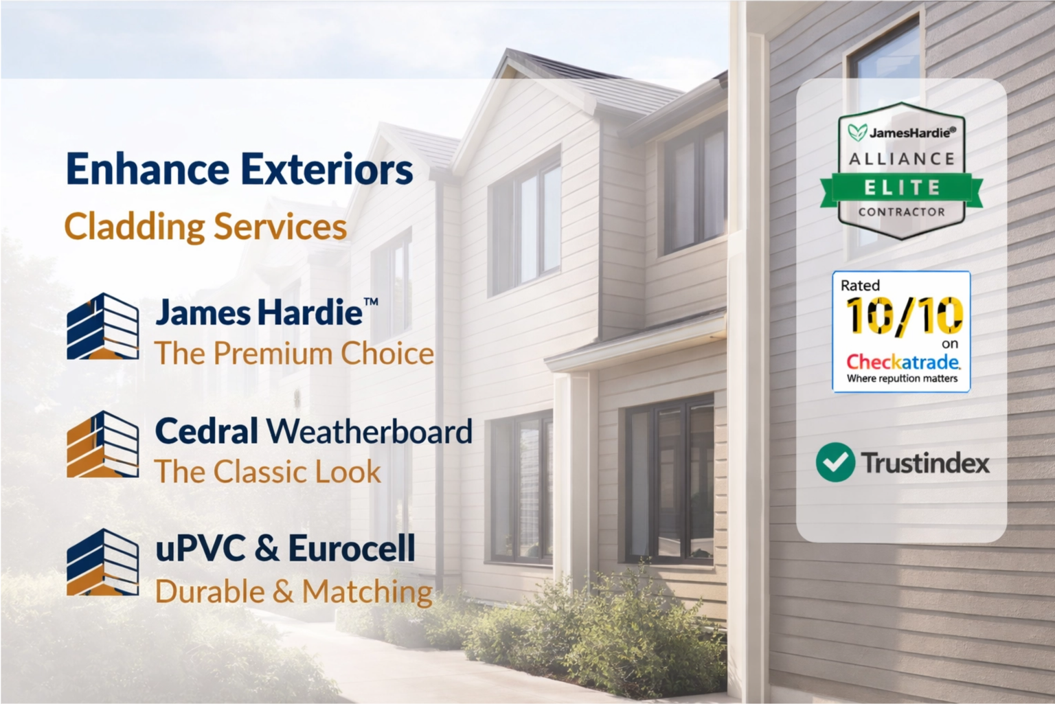 Enhance Exteriors cladding services including James Hardie weatherboard